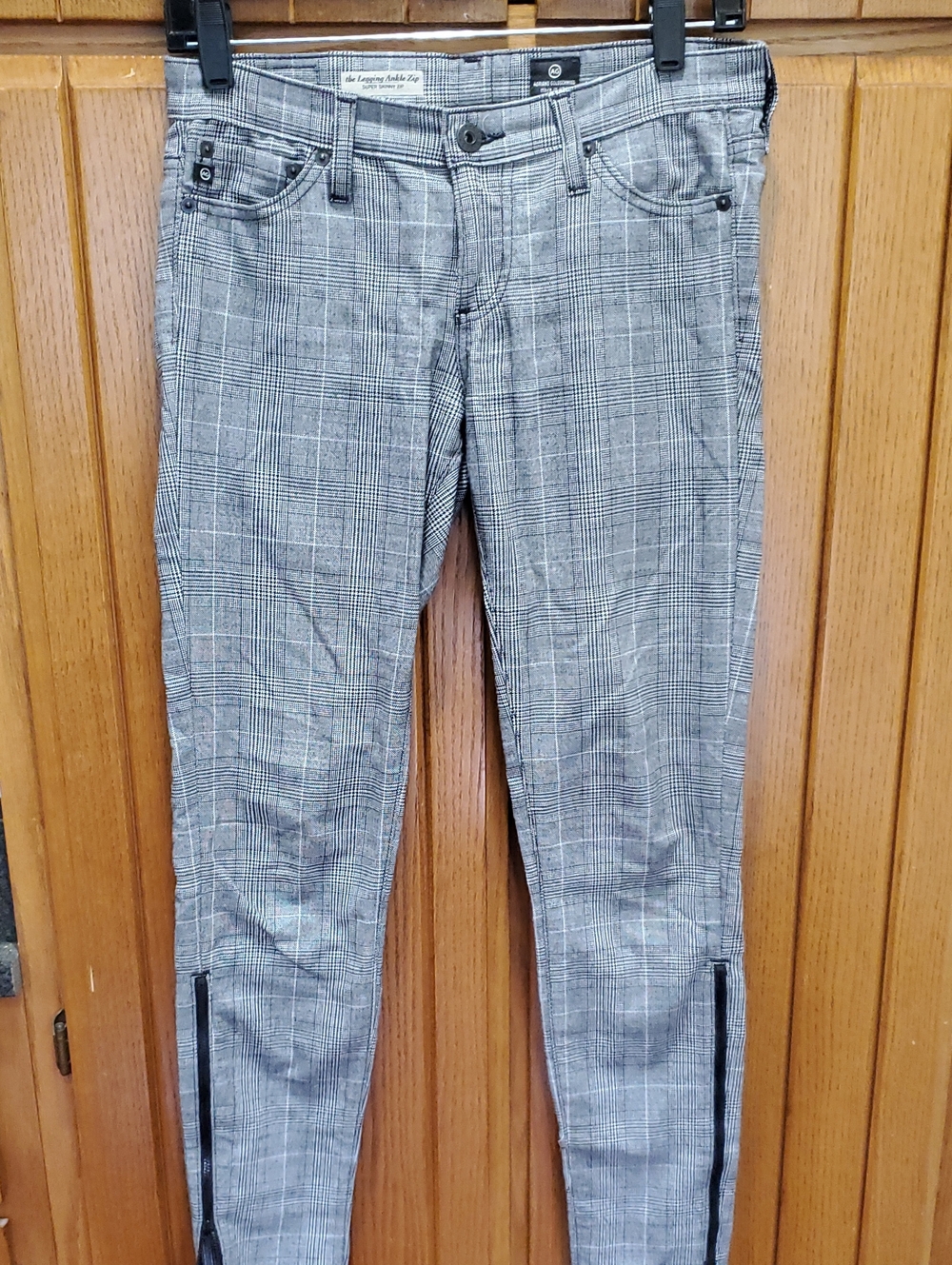 Ag Adriano Goldschmied Skinny Plaid Jeans with Black Trim